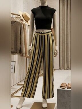 *Hype Black and Yellow Vertical Stripe Wide-Leg Pants Waist 18.5 Inseam 29"